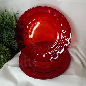 Set of 2 vintage HTF Viking Georgian Ruby red 8” glass salad /dessert plates